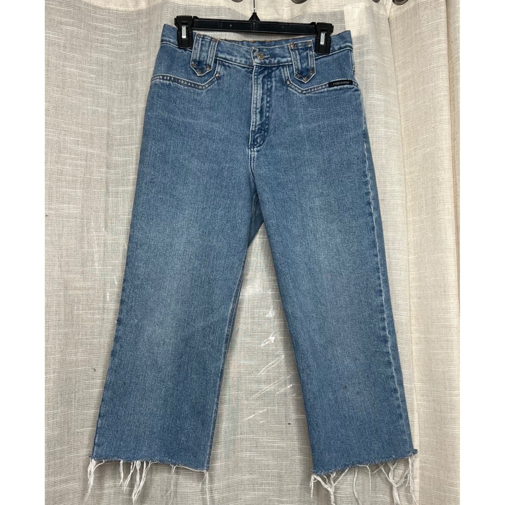 Vintage Rocky Mountain Rockies Crop Jeans Raw Hem Denim Star‎ Rivets Women's 28"